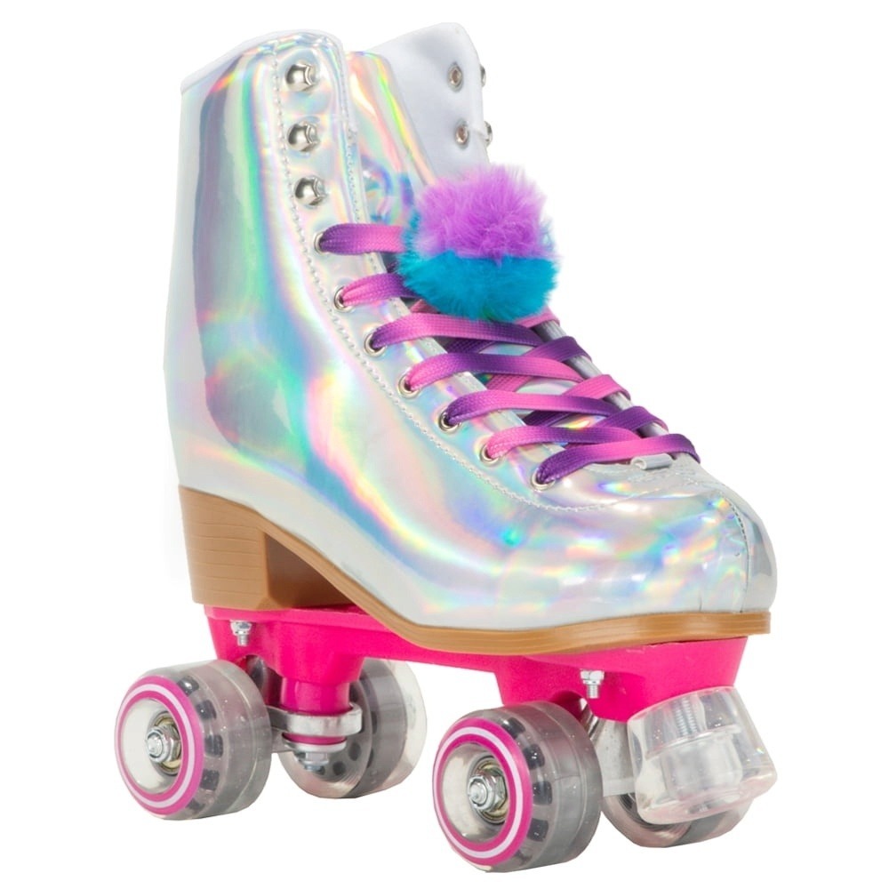 Cosmic‎ Skates Archie-30 Iridescent Hologram Pom Pom Quad Roller Skates Size 7